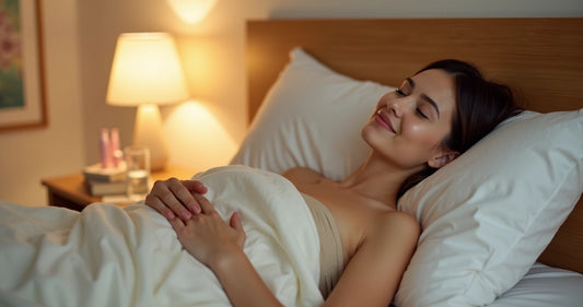Mulher adulta relaxando na cama em ambiente íntimo e confortável 