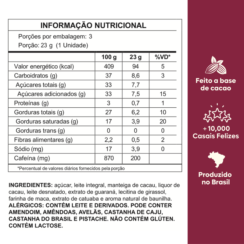 Tabela nutricional Êxtase